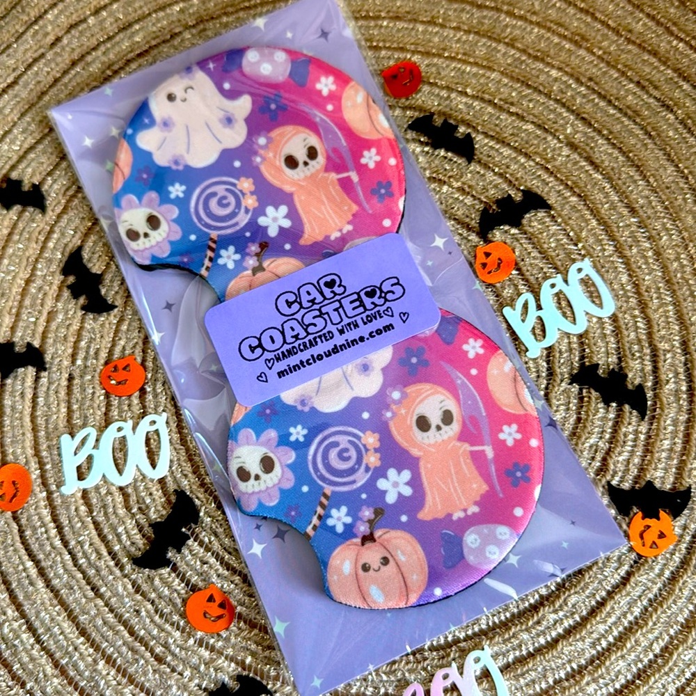 ☁️ 3/$30☁️ HANDCRAFTED CAR COASTER SET - HALLOWEEN FRIENDS